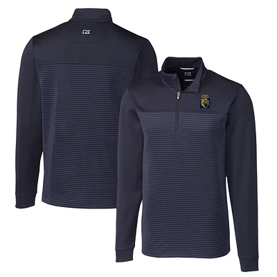 Men's Cutter & Buck Navy FIU Panthers Big Tall Traverse Stripe Stretch Quarter-Zip Pullover Top