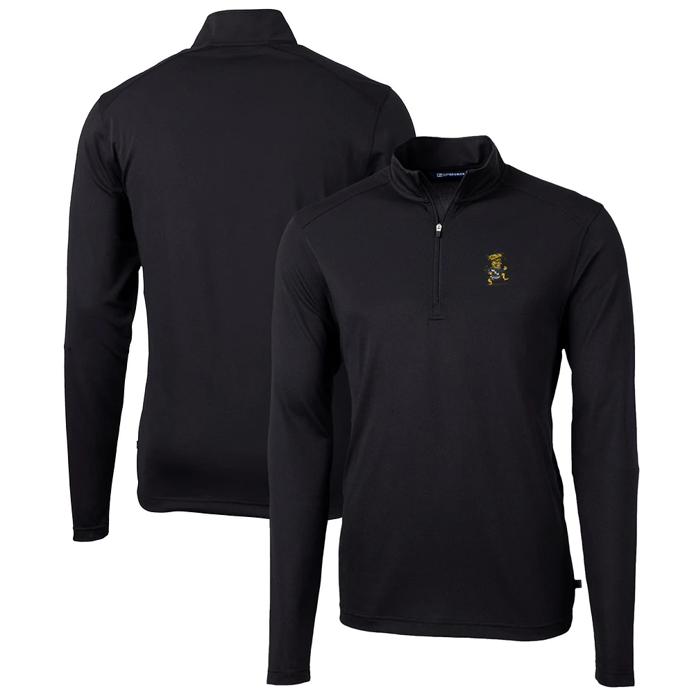 Men's Cutter & Buck Black Wichita State Shockers Team Big Tall Virtue Eco Pique Recycled Quarter-Zip Pullover Top