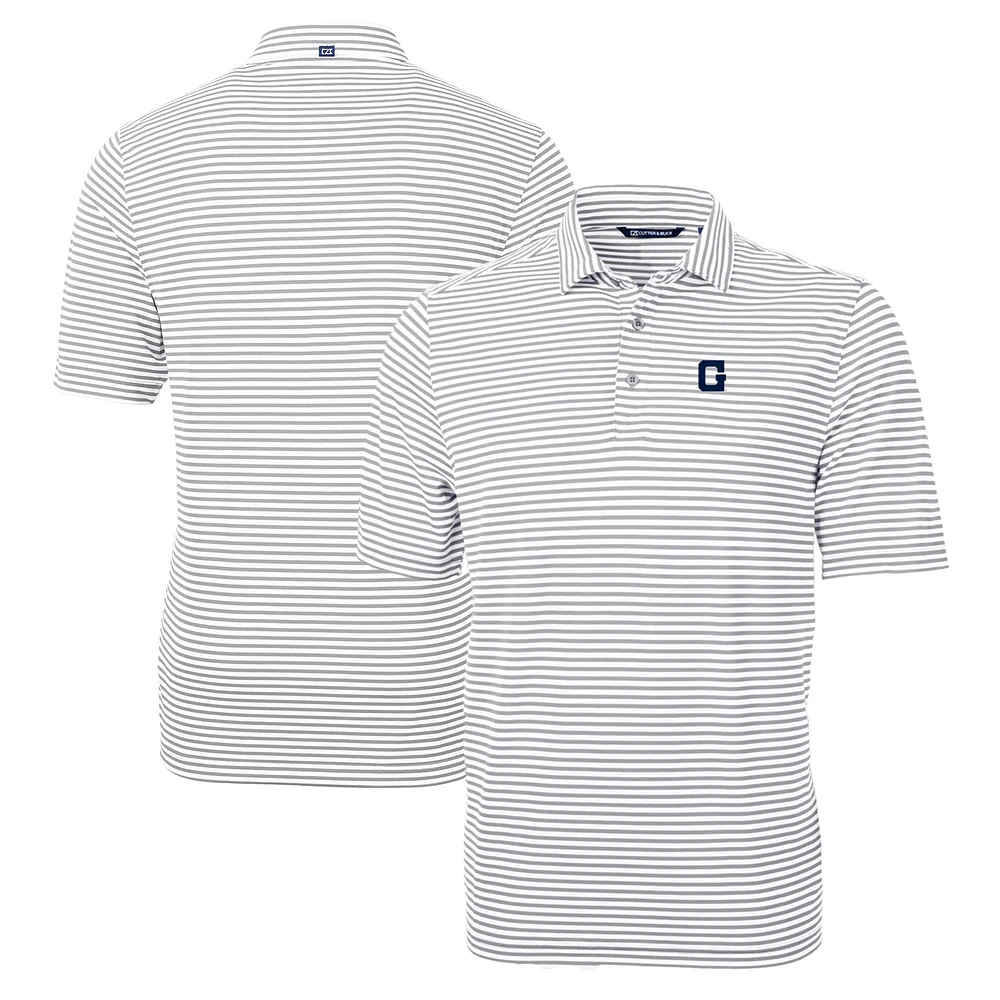 Men's Cutter & Buck Gray Georgetown Hoyas Big Tall Team Logo Virtue Eco Pique Stripe Recycled Polo