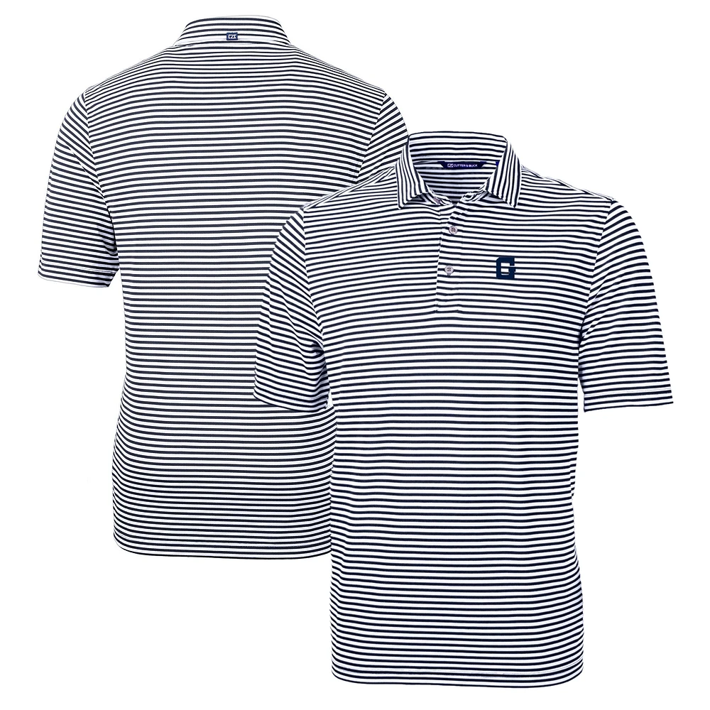 Men's Cutter & Buck Navy Georgetown Hoyas Big Tall Team Logo Virtue Eco Pique Stripe Recycled Polo