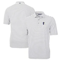 Men's Cutter & Buck Gray Kansas Jayhawks Big Tall Team Logo Virtue Eco Pique Stripe Recycled Polo