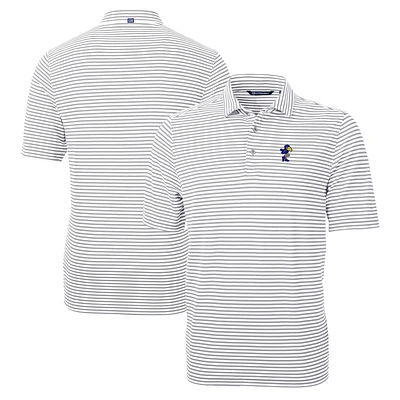 Men's Cutter & Buck Gray Kansas Jayhawks Big Tall Team Logo Virtue Eco Pique Stripe Recycled Polo