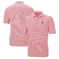 Men's Cutter & Buck Red Kansas Jayhawks Big Tall Team Logo Virtue Eco Pique Stripe Recycled Polo