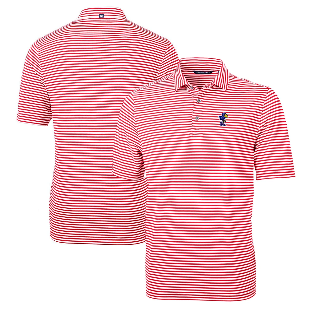 Men's Cutter & Buck Red Kansas Jayhawks Big Tall Team Logo Virtue Eco Pique Stripe Recycled Polo