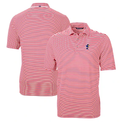 Men's Cutter & Buck Red Kansas Jayhawks Big Tall Team Logo Virtue Eco Pique Stripe Recycled Polo