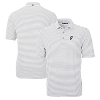 Men's Cutter & Buck Gray Ohio State Buckeyes Big & Tall Team Logo Virtue Eco Pique Stripe Recycled Polo