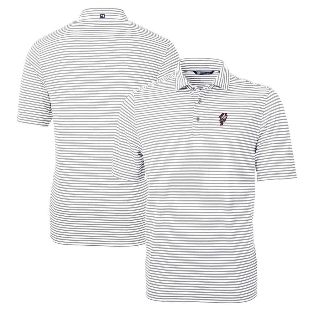 Men's Cutter & Buck Gray Ohio State Buckeyes Big & Tall Team Logo Virtue Eco Pique Stripe Recycled Polo