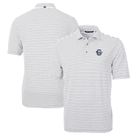 Men's Cutter & Buck Gray Penn State Nittany Lions Big & Tall Team Logo Virtue Eco Pique Stripe Recycled Polo