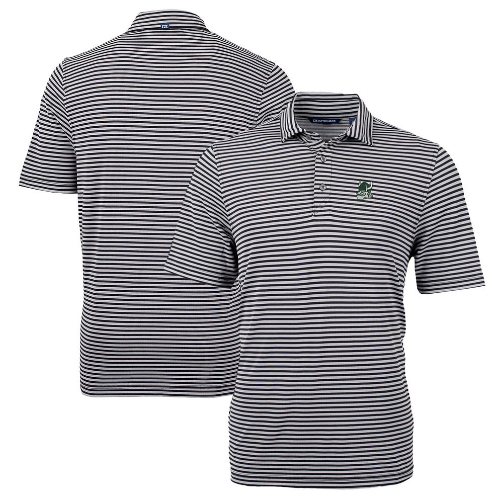 Men's Cutter & Buck Black Portland State Vikings Big Tall Team Logo Virtue Eco Pique Stripe Recycled Polo