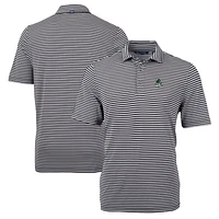 Men's Cutter & Buck Black Portland State Vikings Big Tall Team Logo Virtue Eco Pique Stripe Recycled Polo