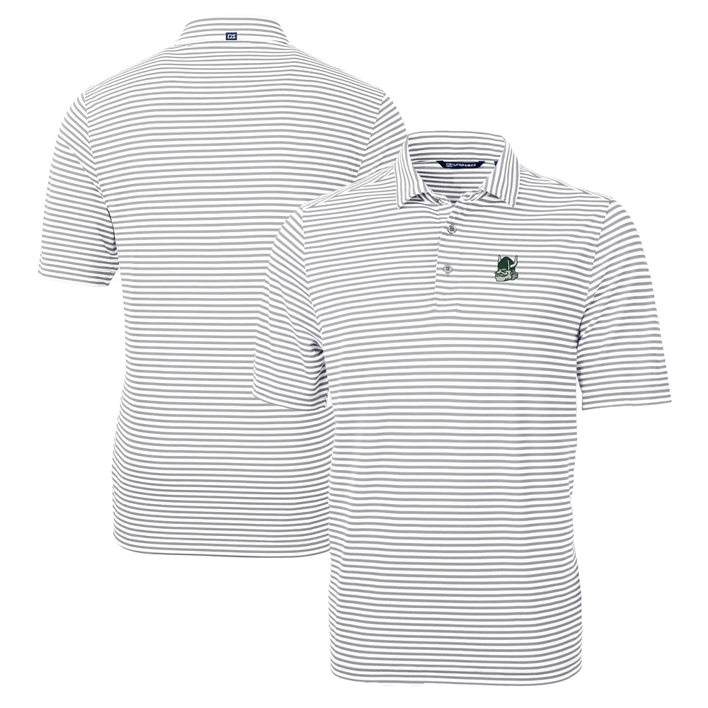 Men's Cutter & Buck Gray Portland State Vikings Big Tall Team Logo Virtue Eco Pique Stripe Recycled Polo