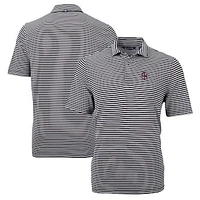 Men's Cutter & Buck Black Southern Illinois Salukis Big Tall Team Logo Virtue Eco Pique Stripe Recycled Polo