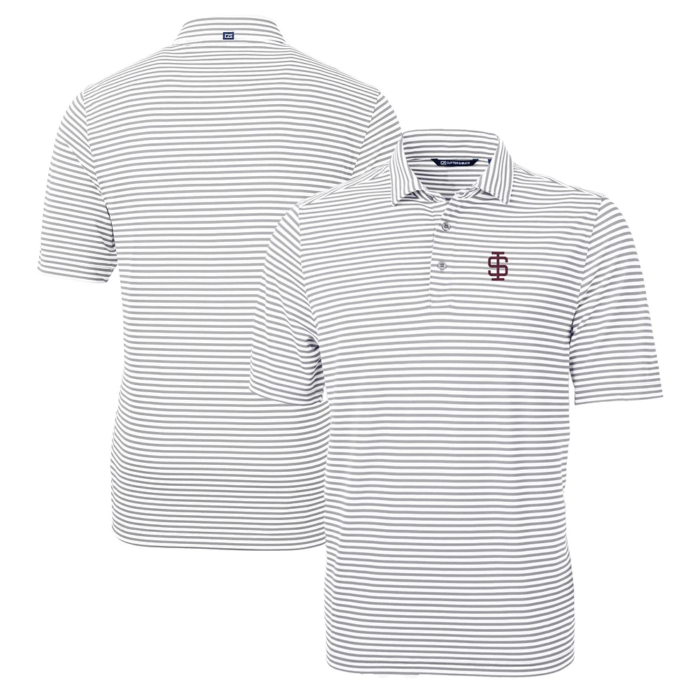 Men's Cutter & Buck Gray Southern Illinois Salukis Big Tall Team Logo Virtue Eco Pique Stripe Recycled Polo