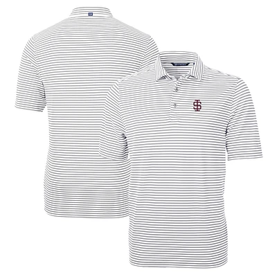 Men's Cutter & Buck Gray Southern Illinois Salukis Big Tall Team Logo Virtue Eco Pique Stripe Recycled Polo