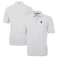 Men's Cutter & Buck Gray Southern Illinois Salukis Big Tall Team Logo Virtue Eco Pique Stripe Recycled Polo