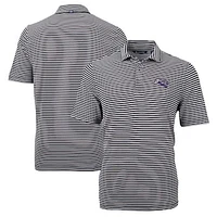 Men's Cutter & Buck Black Stephen F Austin Lumberjacks Big Tall Team Logo Virtue Eco Pique Stripe Recycled Polo
