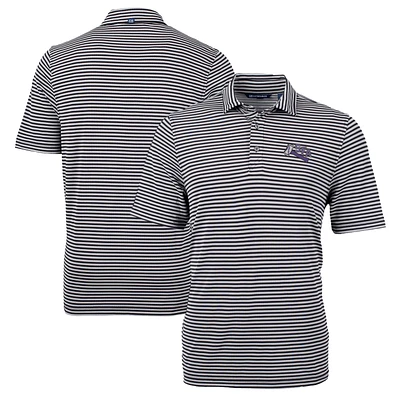 Men's Cutter & Buck Black Stephen F Austin Lumberjacks Big Tall Team Logo Virtue Eco Pique Stripe Recycled Polo