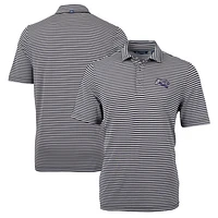 Men's Cutter & Buck Black Stephen F Austin Lumberjacks Big Tall Team Logo Virtue Eco Pique Stripe Recycled Polo