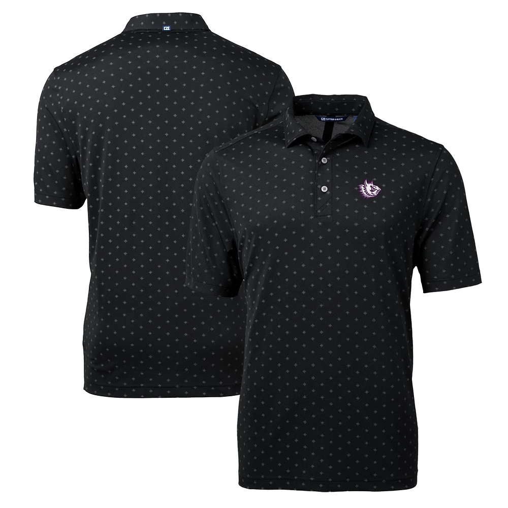 Men's Cutter & Buck Black TCU Horned Frogs Team Big Tall Virtue Eco Pique Tile Print Polo