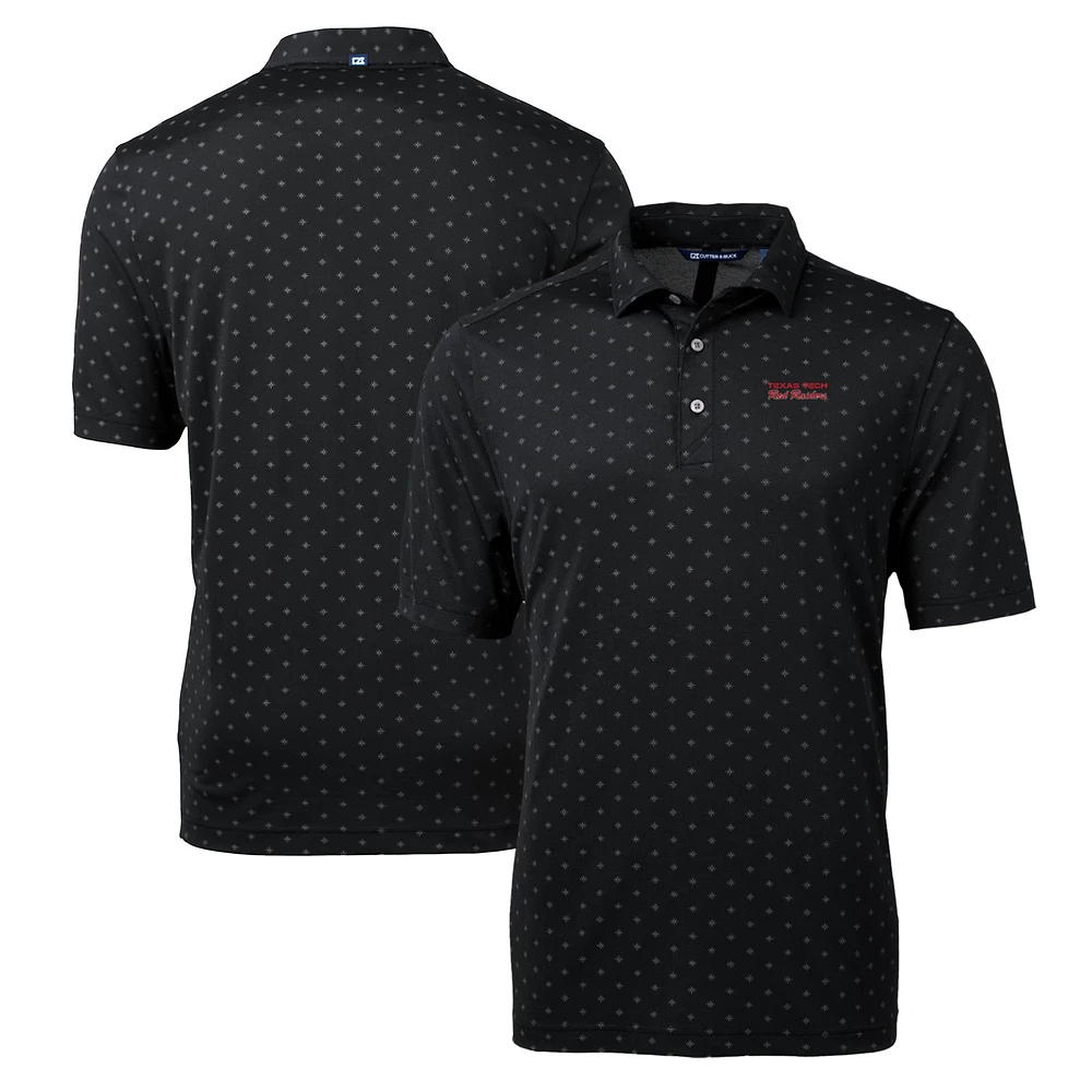 Men's Cutter & Buck Black Texas Tech Red Raiders Team Big Tall Virtue Eco Pique Tile Print Polo