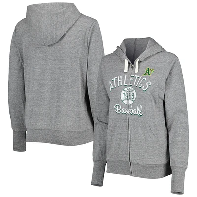 Women's Touch Gray Oakland Athletics Training Camp Tri-Blend Lightweight Full-Zip Hoodie