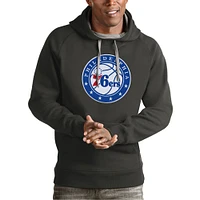 Men's Antigua Charcoal Philadelphia 76ers Team Logo Victory Pullover Hoodie