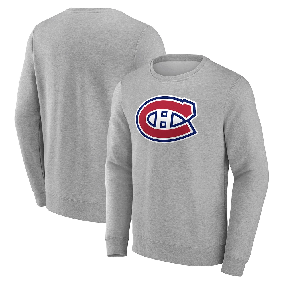 Men's Fanatics Heather Gray Montreal Canadiens Primary Logo Pullover - Sweatshirt