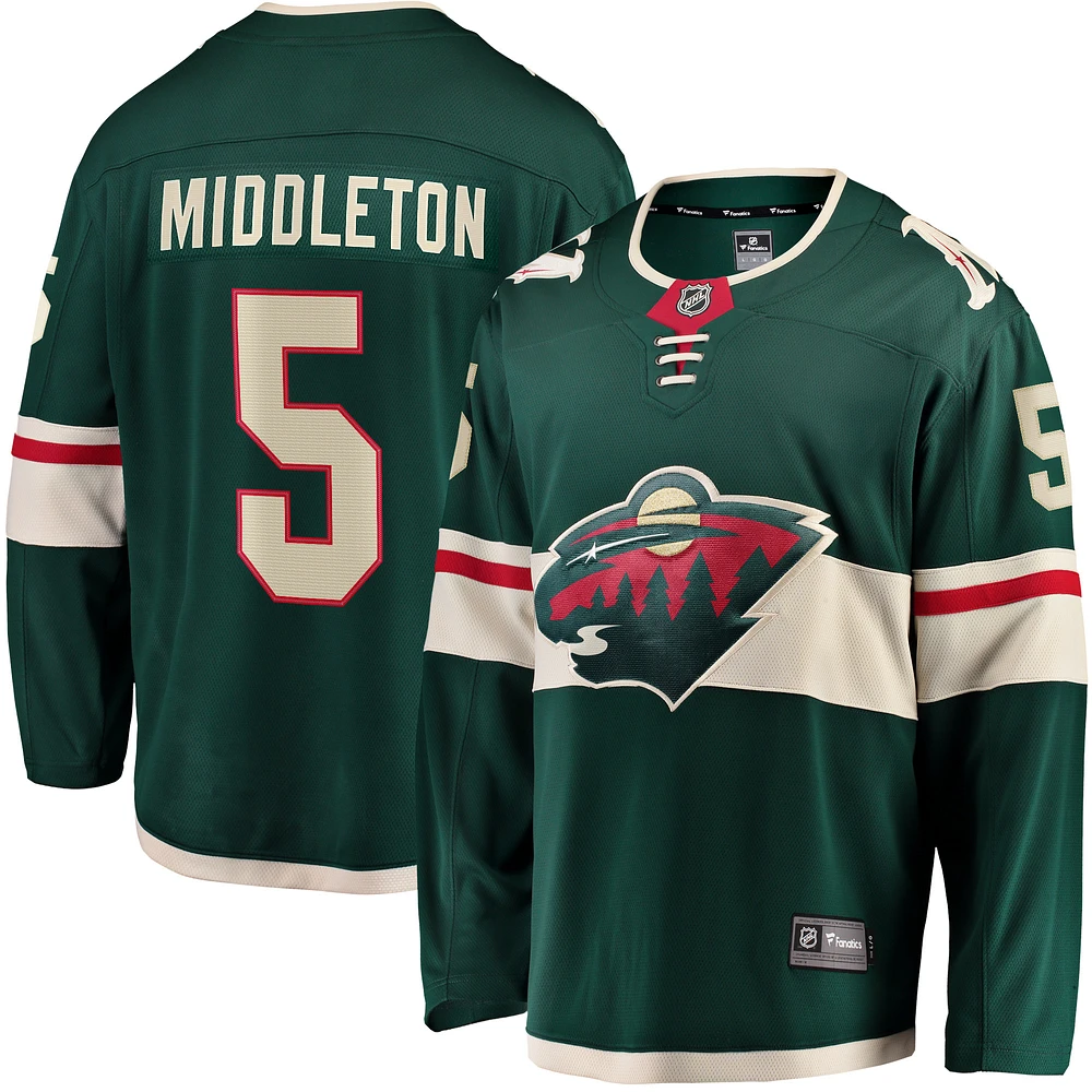 Men's Fanatics Jake Middleton Green Minnesota Wild Home Breakaway Player Jersey