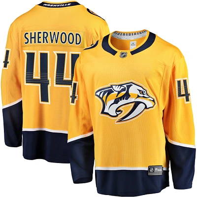 Men's Fanatics Kiefer Sherwood Gold Nashville Predators Home Breakaway Player Jersey