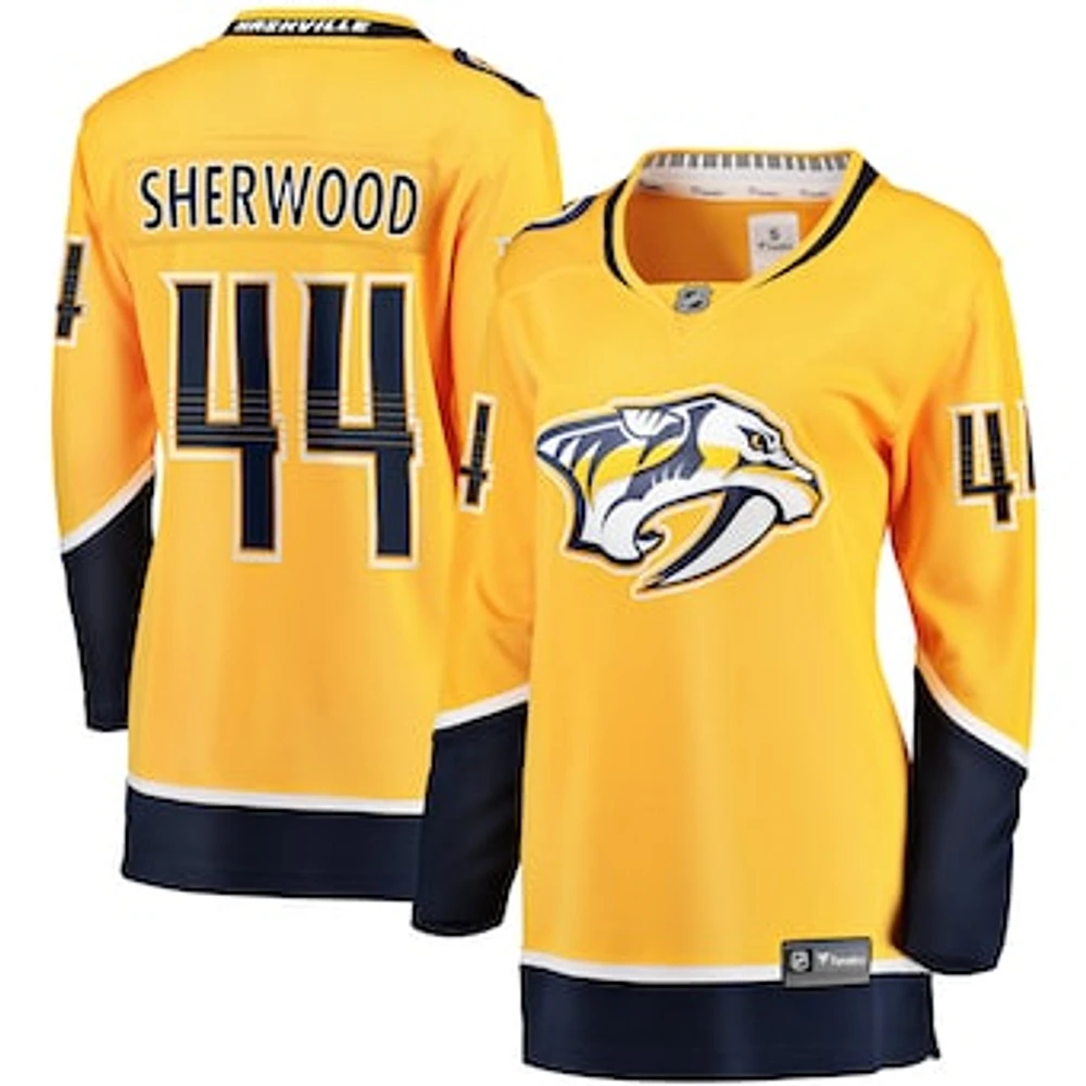 Women's Fanatics Kiefer Sherwood Gold Nashville Predators Home Breakaway Player Jersey