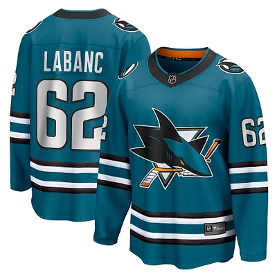 Men's Fanatics Kevin Labanc Teal San Jose Sharks Home Breakaway Player Jersey