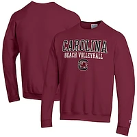 Men's Champion Garnet South Carolina Gamecocks Stack Logo Beach Volleyball Powerblend Pullover Sweatshirt