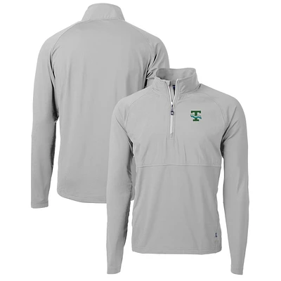 Men's Cutter & Buck Gray Tulane Green Wave Adapt Eco Knit Hybrid Recycled Quarter-Zip Pullover Top