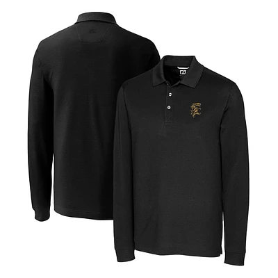 Men's Cutter & Buck Black Grambling Tigers Advantage Tri-Blend Pique Long Sleeve Polo