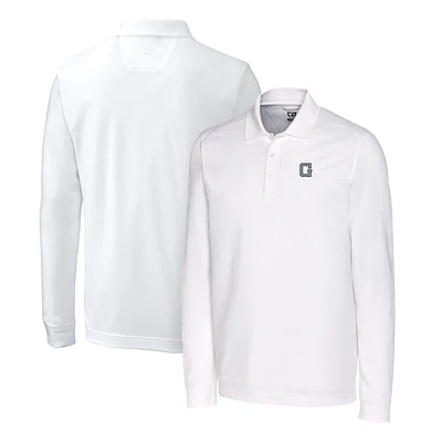 Men's Cutter & Buck White Georgetown Hoyas Advantage Tri-Blend Pique Long Sleeve Polo