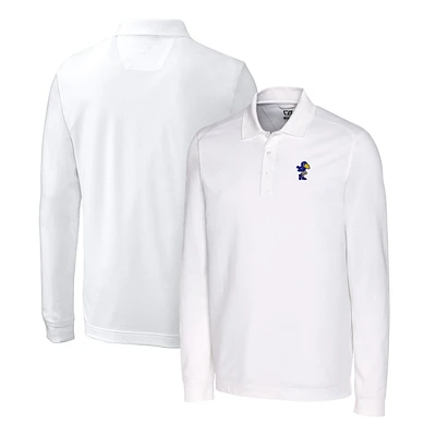 Men's Cutter & Buck White Kansas Jayhawks Advantage Tri-Blend Pique Long Sleeve Polo