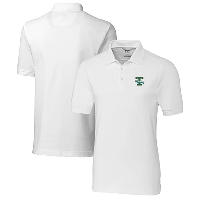 Men's Cutter & Buck White Tulane Green Wave Advantage Tri-Blend DryTec Pique Polo