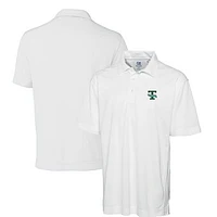 Men's Cutter & Buck White Tulane Green Wave DryTec Genre Textured Solid Polo