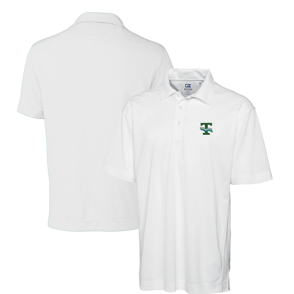 Men's Cutter & Buck White Tulane Green Wave DryTec Genre Textured Solid Polo