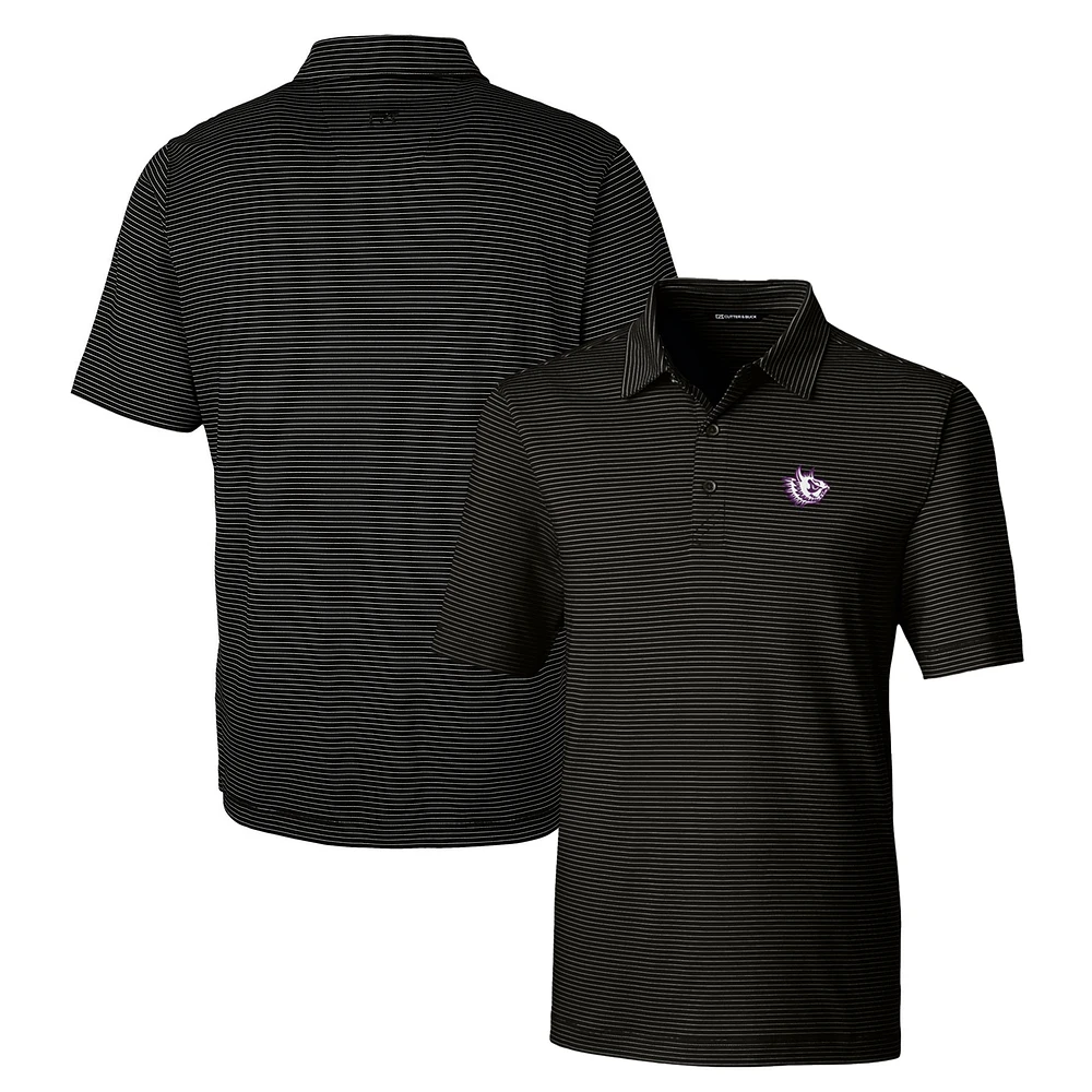 Men's Cutter & Buck Black TCU Horned Frogs Forge Pencil Stripe Stretch Polo