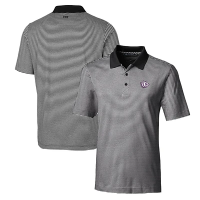 Men's Cutter & Buck Black TCU Horned Frogs Forge Tonal Stripe Stretch Polo