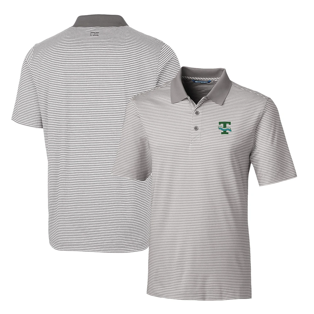 Men's Cutter & Buck Gray Tulane Green Wave Forge Tonal Stripe Stretch Polo