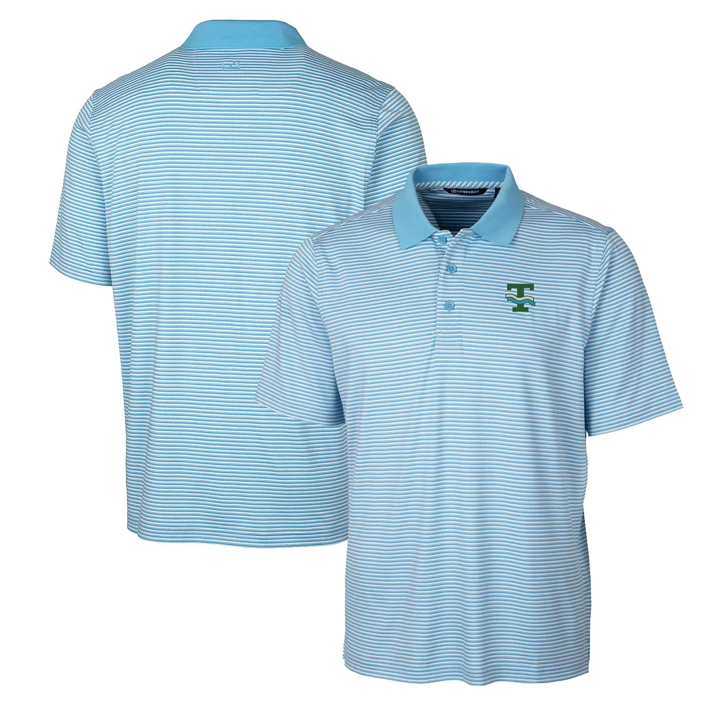 Men's Cutter & Buck Light Blue Tulane Green Wave Forge Tonal Stripe Stretch Polo