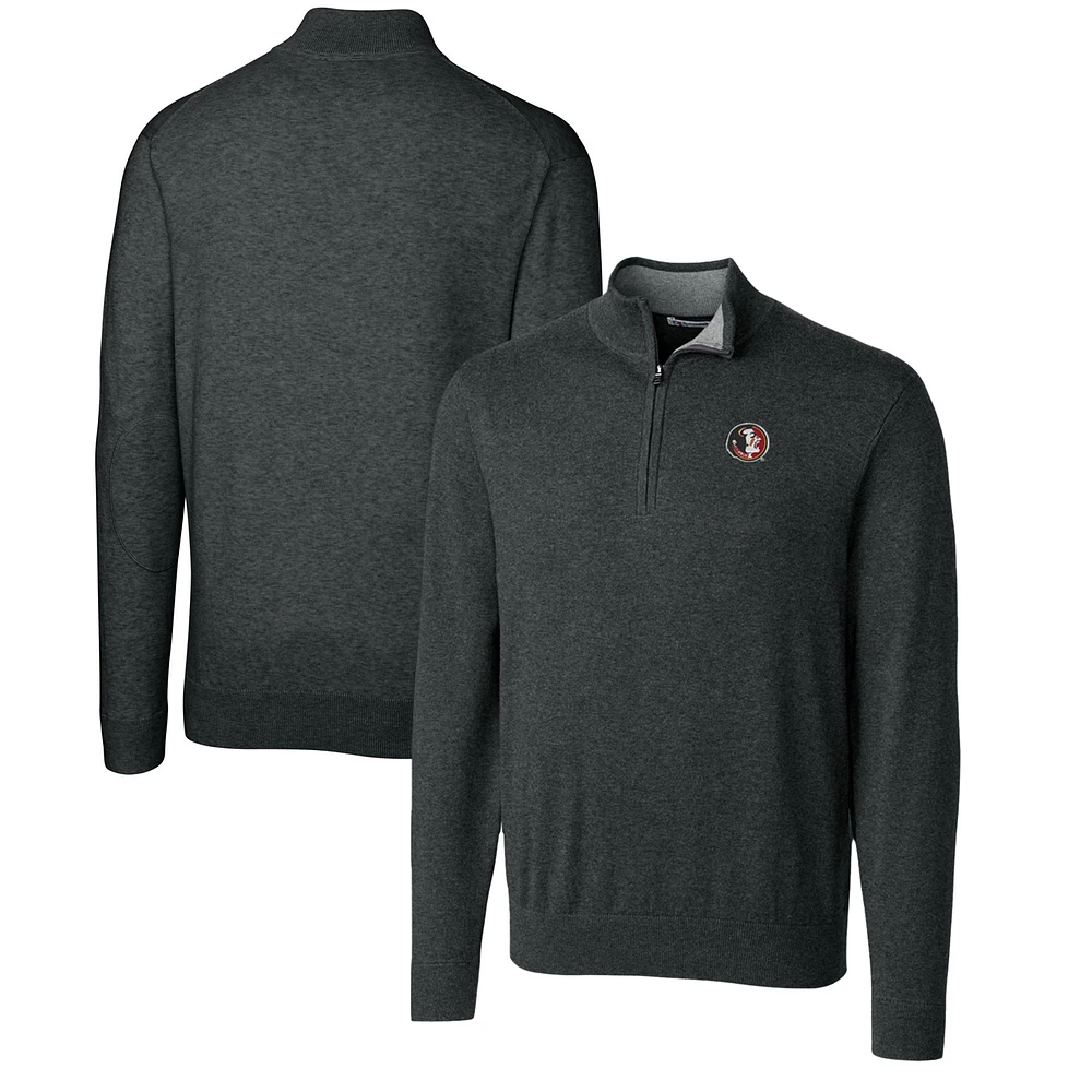 Men's Cutter & Buck Heather Charcoal Florida State Seminoles Lakemont Quarter-Zip Pullover Sweater