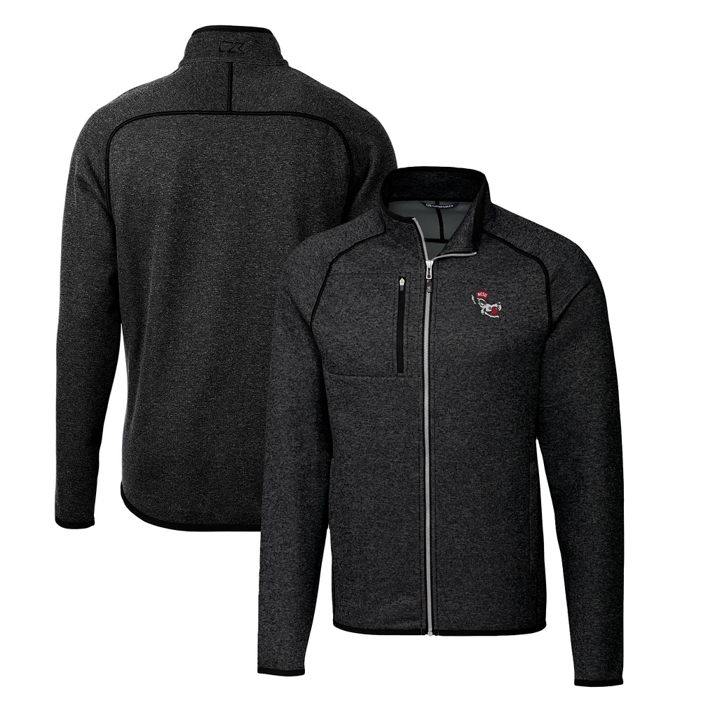 Men's Cutter & Buck Heather Charcoal NC State Wolfpack Mainsail Sweater-Knit Full-Zip Jacket