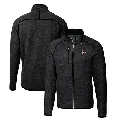 Men's Cutter & Buck Heather Charcoal NC State Wolfpack Mainsail Sweater-Knit Full-Zip Jacket