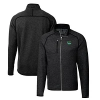 Men's Cutter & Buck Heather Charcoal Tulane Green Wave Mainsail Sweater-Knit Full-Zip Jacket