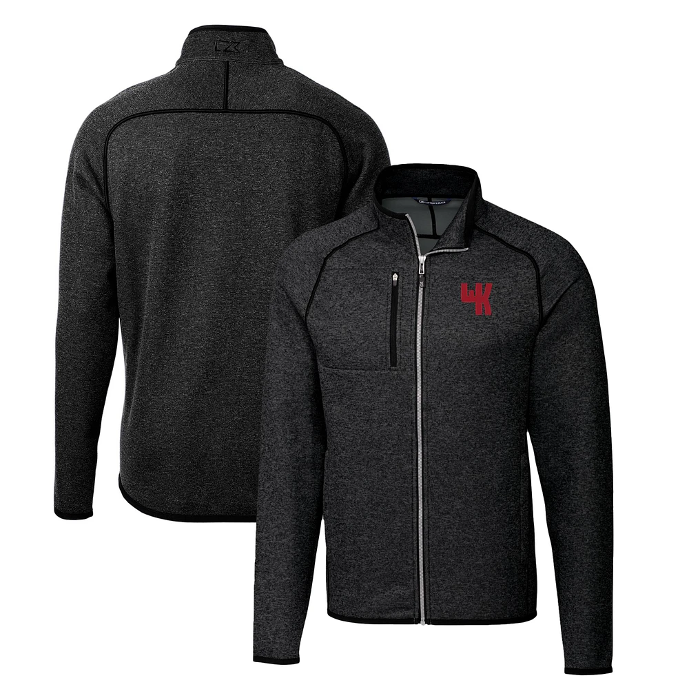 Men's Cutter & Buck Heather Charcoal Western Kentucky Hilltoppers Mainsail Sweater-Knit Full-Zip Jacket