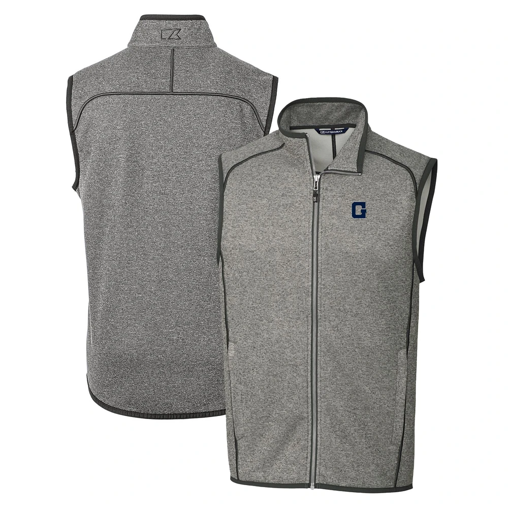 Men's Cutter & Buck Heather Gray Georgetown Hoyas Mainsail Sweater-Knit Full-Zip Vest