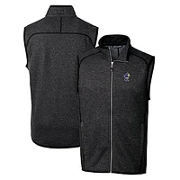 Men's Cutter & Buck Heather Charcoal Kansas Jayhawks Mainsail Sweater-Knit Full-Zip Vest